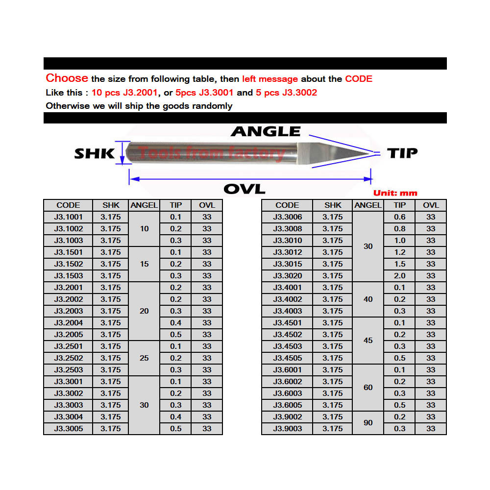 10Pcs 3.175mm Tungsten Bit V S - End Mill Set ulasan dan harga